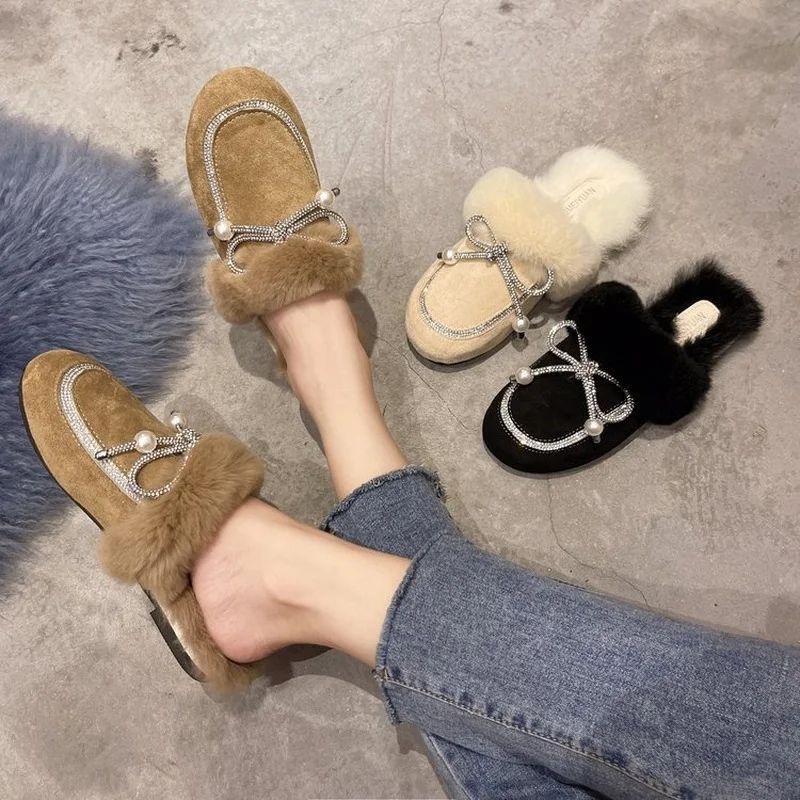 2021 Autumn and Winter New Fashion Baotou Hairy Drag Women Korean Fairy Style Flat Rhinestone Bow Fashion Drag Women's Shoes
2021 Autumn and Winter New Fashion Baotou Hairy Drag Women Korean Fairy Style Flat Rhinestone Bow Fashion Drag Women's Shoes