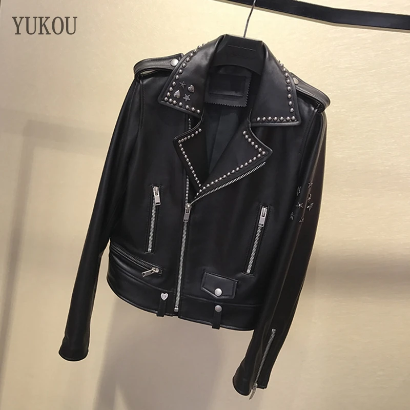 YUKOU 100%Real Women Coats Sheepskin Genuine Short Jacket Motorcycle Leather Clothing Rivet Decoration
YUKOU 100%Real Women Coats Sheepskin Genuine Short Jacket Motorcycle Leather Clothing Rivet Decoration