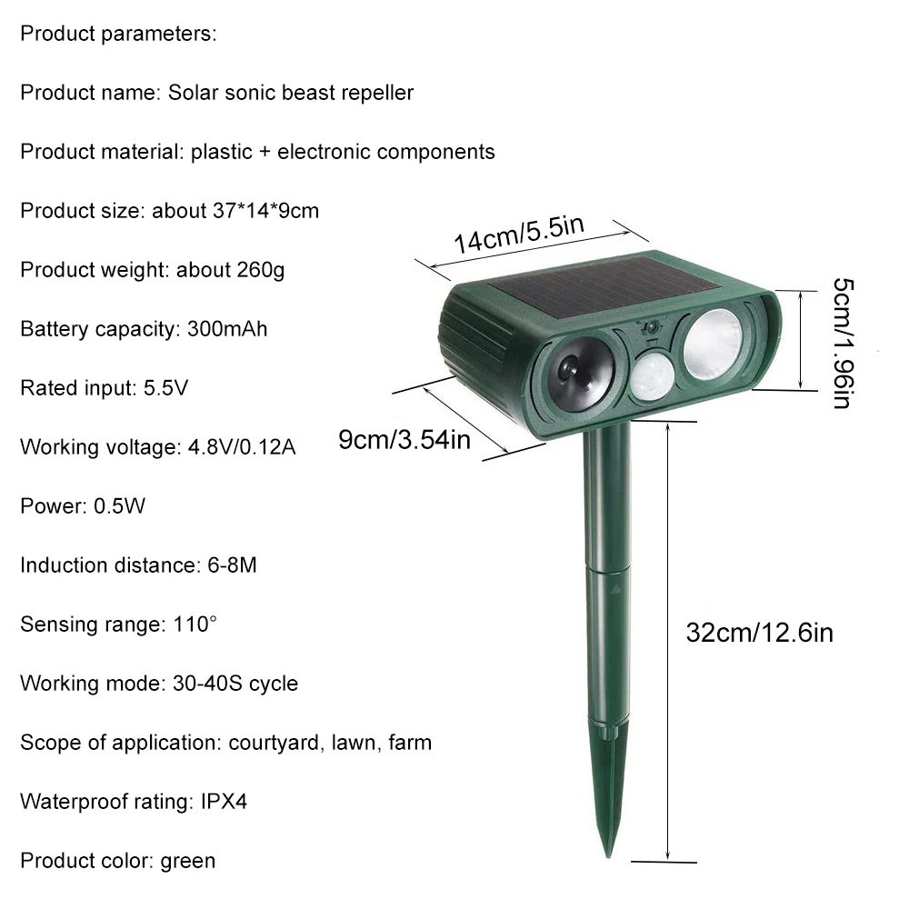 Solar Ultrasonic Animal Repellent Pest Cat Dog Fox Deterrent Solar Powered Scarer Repellent Outdoor Garden Animal Repellent Tool
Solar Ultrasonic Animal Repellent Pest Cat Dog Fox Deterrent Solar Powered Scarer Repellent Outdoor Garden Animal Repellent Tool