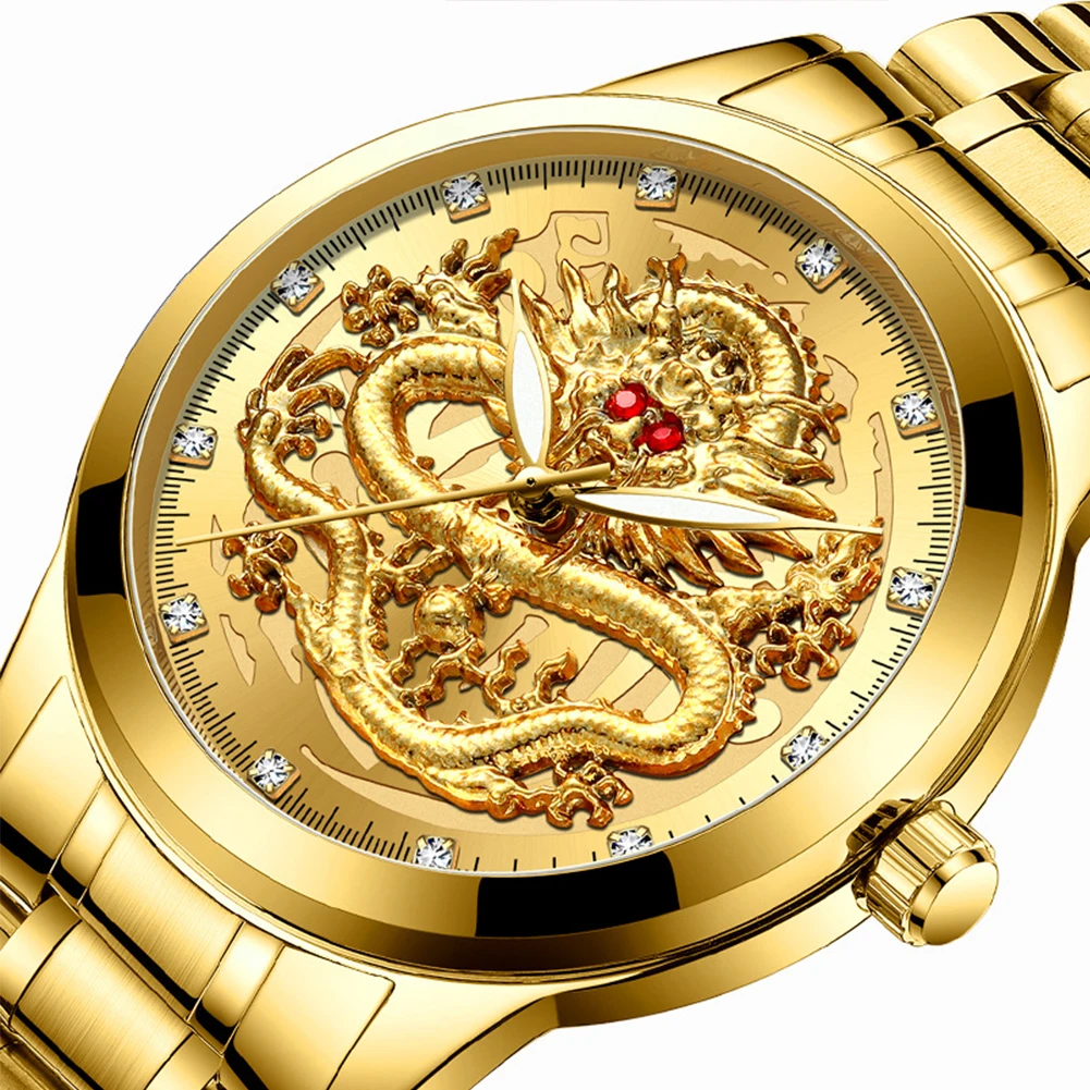 Men Watch Quartz Gold Dragon Round Dial Stainless Steel Luminous Clock Sculpture Waterproof Luxury Fashion Calendar Wrist Analog
Men Watch Quartz Gold Dragon Round Dial Stainless Steel Luminous Clock Sculpture Waterproof Luxury Fashion Calendar Wrist Analog