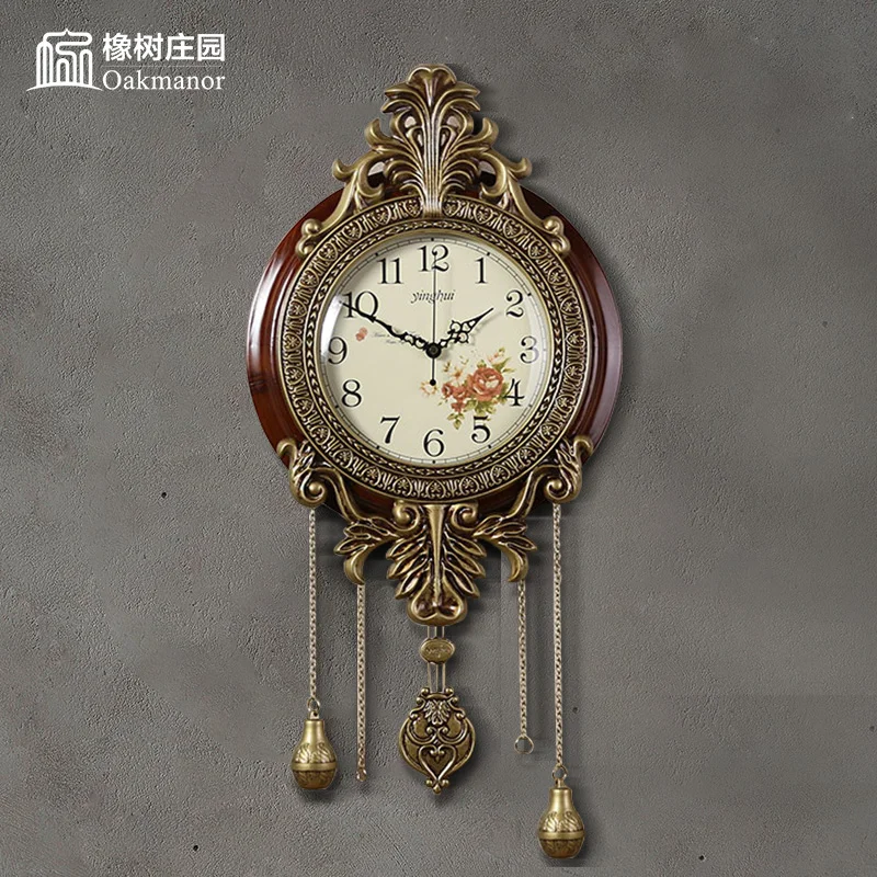 

Creative Large Wall Clock Retro Wood Living Room Classical Chinese American Pendulum Clocks Wall Home Decor Silent Reloj Pared