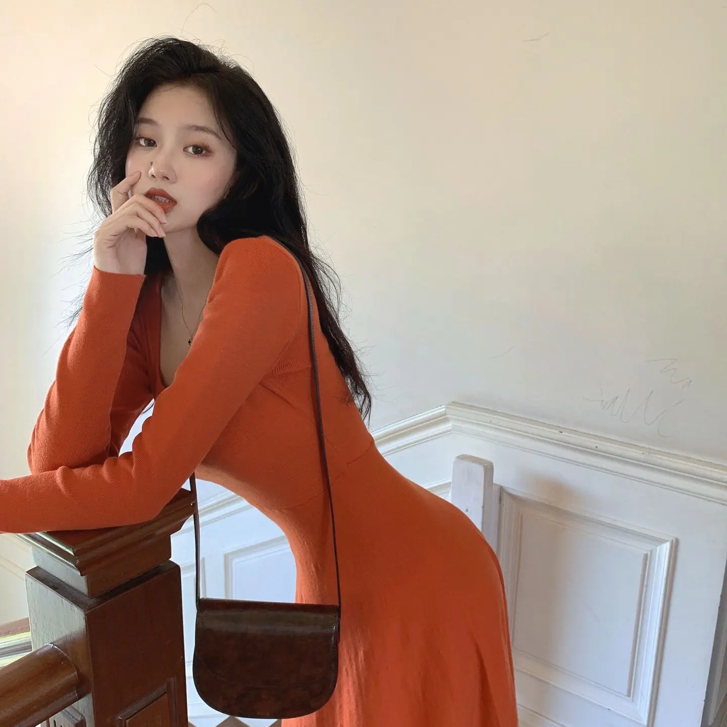 COIGARSAM 4XL Plus Size Full Sleeve Women Long dress Knitting Dresses Orange Black 8268
COIGARSAM 4XL Plus Size Full Sleeve Women Long dress Knitting Dresses Orange Black 8268