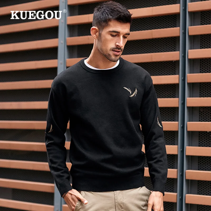 KUEGOU 2022 Spring Embroidery Plain Black Plant Sweater Men Pullover Casual Jumper For Male Wear Brand Knitted Clothes 9166
KUEGOU 2022 Spring Embroidery Plain Black Plant Sweater Men Pullover Casual Jumper For Male Wear Brand Knitted Clothes 9166
