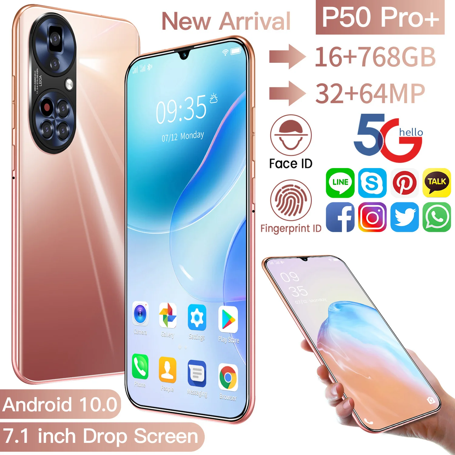 New Arrival 7.1Inch 1440*3400 P50 Pro+ 16GB+768GB Flash Memory MTK6598 32+64MP 6800MAH Long Standby Daul SIM Android10
New Arrival 7.1Inch 1440*3400 P50 Pro+ 16GB+768GB Flash Memory MTK6598 32+64MP 6800MAH Long Standby Daul SIM Android10