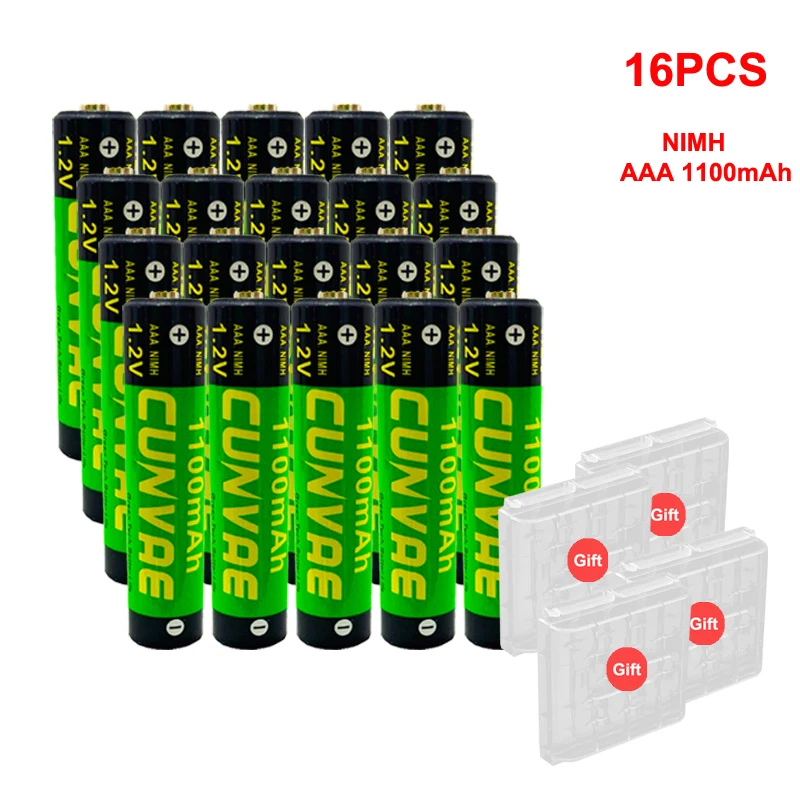 

16Pcs 1.2v NIMH AAA Battery 3A 1100MAH Rechargeable Battery aaa ni-mh batteries rechargea for flashlight toys + 4pcs battery box
