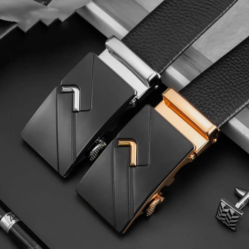 

Men High Quality Genuine Leather Belts Strap Male Famous Brand Luxury Design Metal Automatic Buckle Belt Cinturones Para Hombre