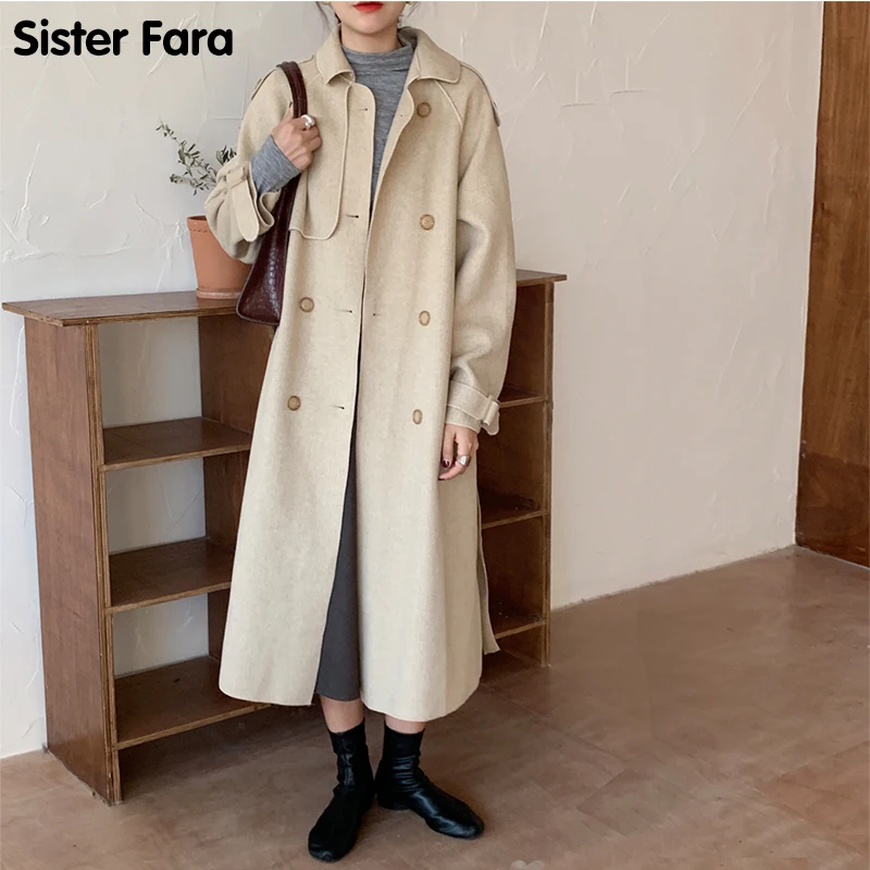 Sister Fara Autumn Winter New Woman's Trench Coat Lapel Double Breasted Lace Double Sided Woolen Harajuku OL Office Lady Topcoat
Sister Fara Autumn Winter New Woman's Trench Coat Lapel Double Breasted Lace Double Sided Woolen Harajuku OL Office Lady Topcoat