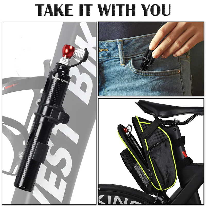 WEST BIKING 110Psi Portable Bike Pump Cycling Bicycle Tire Patch Repair Tools Sets Presta Schrader Valve MTB Mountain Hand Pump
WEST BIKING 110Psi Portable Bike Pump Cycling Bicycle Tire Patch Repair Tools Sets Presta Schrader Valve MTB Mountain Hand Pump