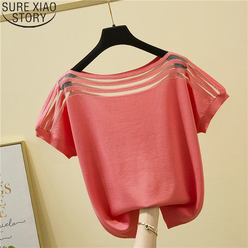

Chic Short Sleeve Tshirt Solid T-shirt O Neck Women Summer Casual Loose Korean Ice Silk Splicing Casual Tees Blusas 13692
