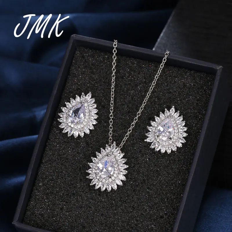 JMK Water Drop Flower Crystal Jewelry Sets AAA Zircon Silver Stud Earrrings Necklace Sets For Women Bridal Wedding Party Gift
JMK Water Drop Flower Crystal Jewelry Sets AAA Zircon Silver Stud Earrrings Necklace Sets For Women Bridal Wedding Party Gift