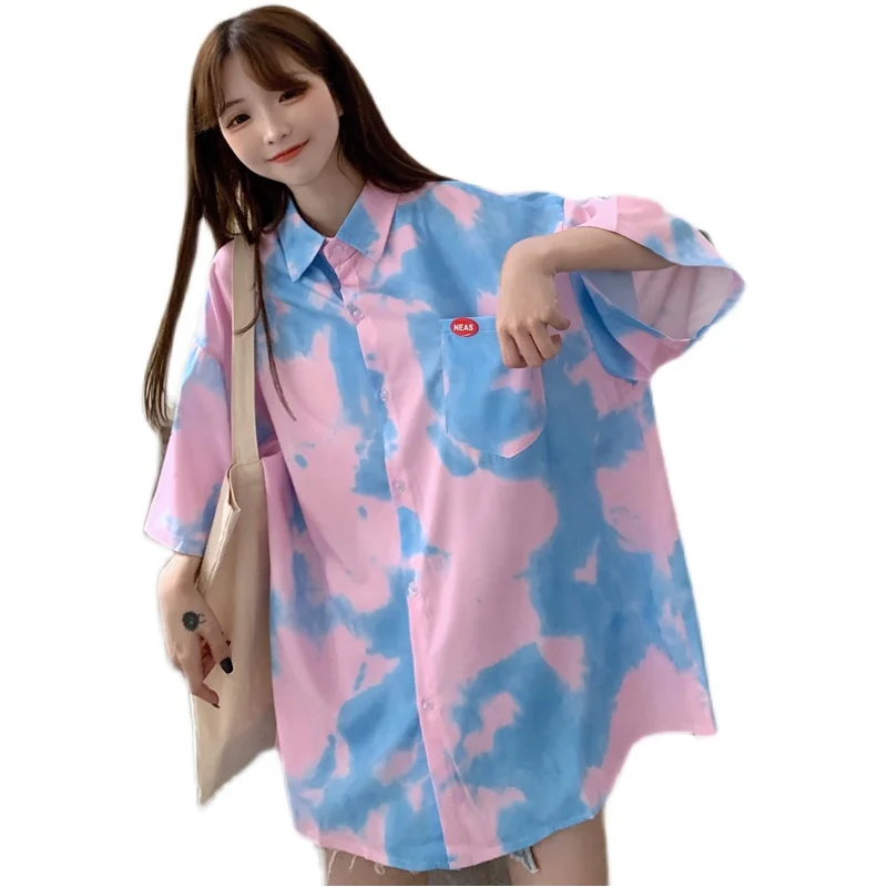 Tie-dyed Shirt Women's Summer Casual Loose Pockets Mid-length Short-sleeved Shirts Ladies Pink Green Aesthetic Tops Clothing
Tie-dyed Shirt Women's Summer Casual Loose Pockets Mid-length Short-sleeved Shirts Ladies Pink Green Aesthetic Tops Clothing