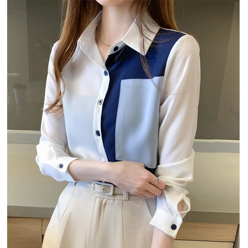 Spring Autumn Women Blouse Chiffon Turn Down Collar Fashion Elegant Long Sleeve Patchwork Office Ladies Loose Temperament Tops
Spring Autumn Women Blouse Chiffon Turn Down Collar Fashion Elegant Long Sleeve Patchwork Office Ladies Loose Temperament Tops