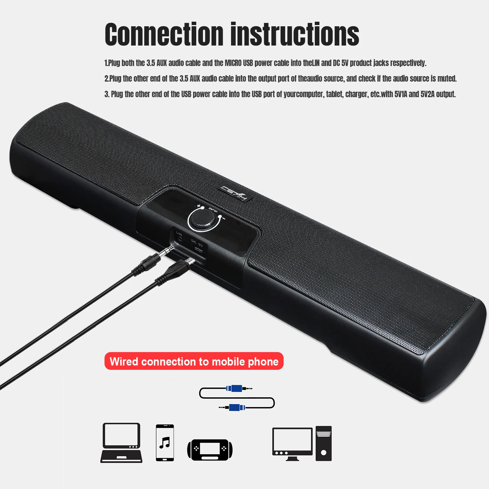 3D Surround Soundbar Speaker Wired Computer Speakers Stereo Subwoofer Sound bar for Laptop PC Theater TV Aux 3.5mm 
3D Surround Soundbar Speaker Wired Computer Speakers Stereo Subwoofer Sound bar for Laptop PC Theater TV Aux 3.5mm