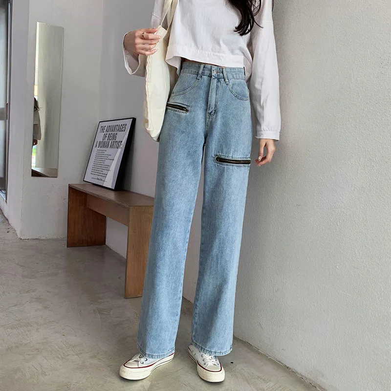Early autumn of 2021 jeans women's asymmetric zipper high waist trousers loose plus size slim straight-leg pants
Early autumn of 2021 jeans women's asymmetric zipper high waist trousers loose plus size slim straight-leg pants