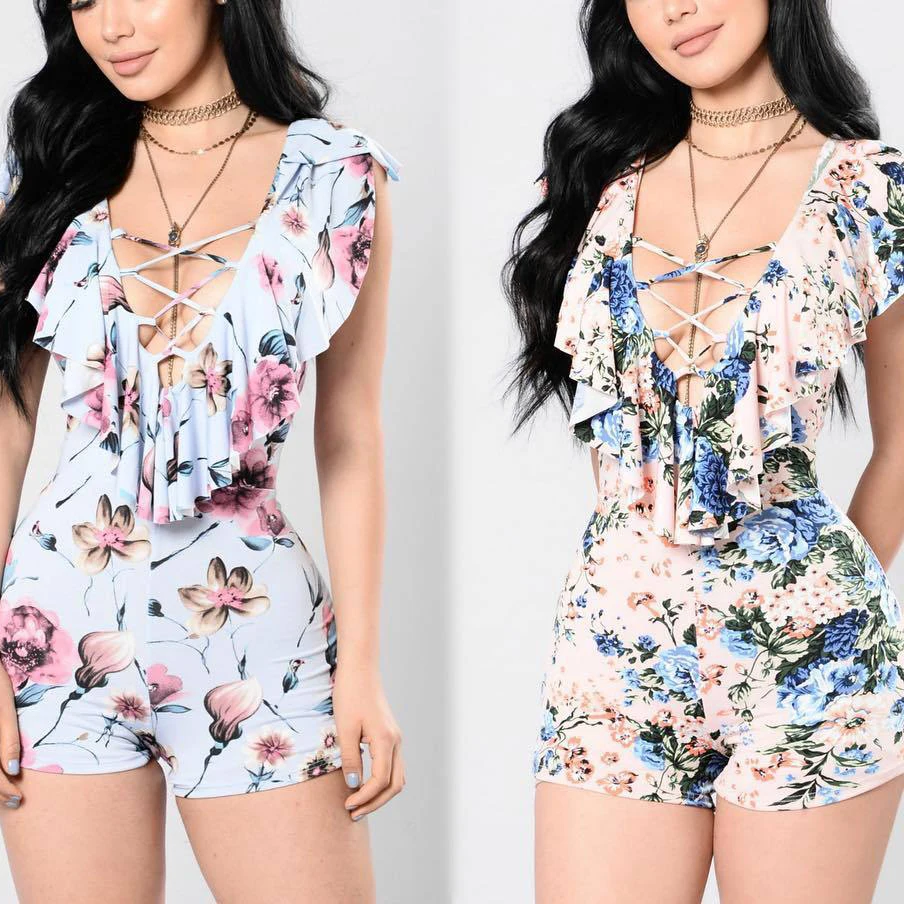 2019 Summer Playsuits Women Jumpsuit Casual Beach Jumpsuit Short Slim Women Romper Deep V Floral Printed Shivering Sexy Rompers
2019 Summer Playsuits Women Jumpsuit Casual Beach Jumpsuit Short Slim Women Romper Deep V Floral Printed Shivering Sexy Rompers