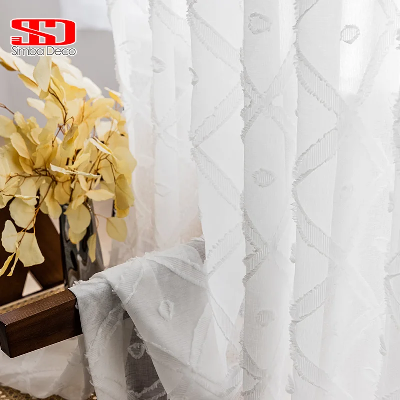 

White Sheer Tulle Curtains For Living Room Jacquard Bedroom Tranaparent Yarn Modern European Drape Volie Fabric Window Treatment