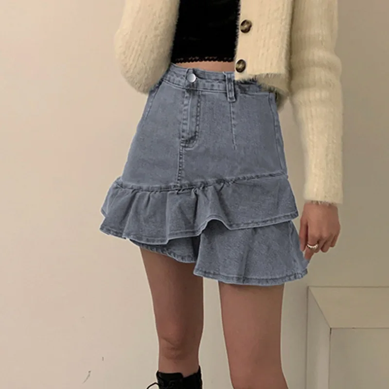 Denim Skirt Women's Summer 2021 New High-waist Blue Ruffled Temperament Slim A-line Skirt With Lining 
Denim Skirt Women's Summer 2021 New High-waist Blue Ruffled Temperament Slim A-line Skirt With Lining