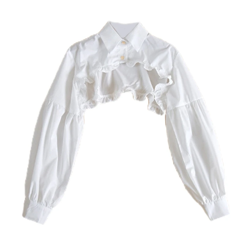 Women Puff Long Sleeve Half Top Blouse Ruffled Golden Button Detachable False Fake Collar Winter Sweater Decorative
Women Puff Long Sleeve Half Top Blouse Ruffled Golden Button Detachable False Fake Collar Winter Sweater Decorative