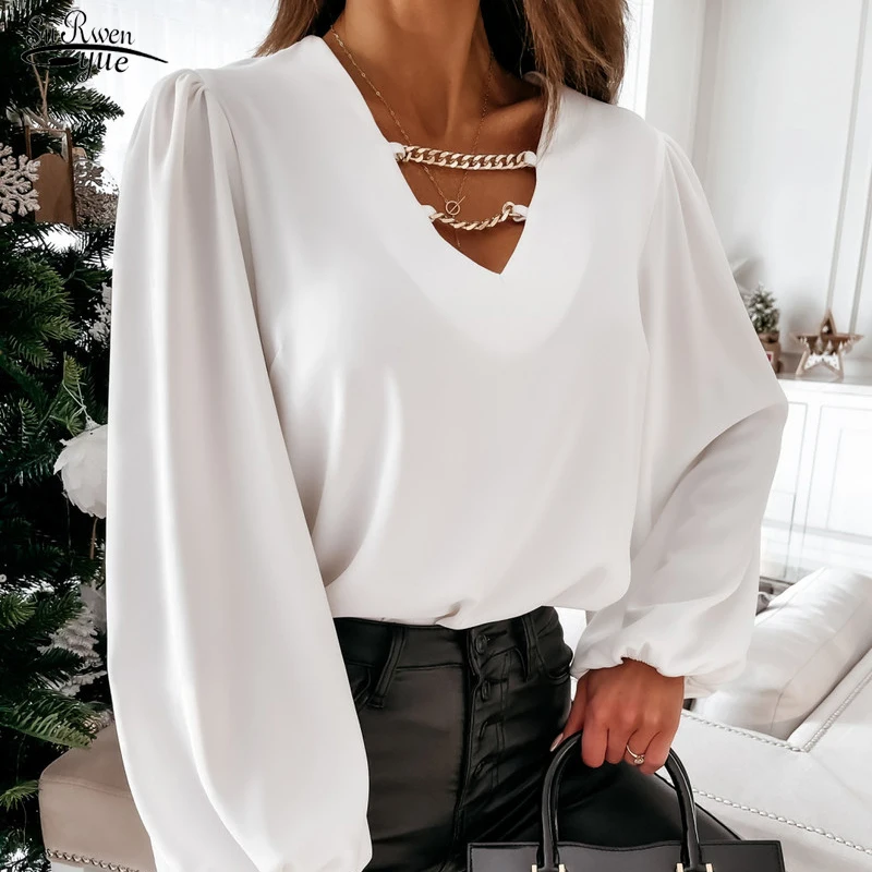 Spring Autumn Fashion Long Sleeve Blusa Elegant Solid Chain V-neck Chiffon Blouse Shirt Women Sexy Hollow Out Pullover Top 12829
Spring Autumn Fashion Long Sleeve Blusa Elegant Solid Chain V-neck Chiffon Blouse Shirt Women Sexy Hollow Out Pullover Top 12829