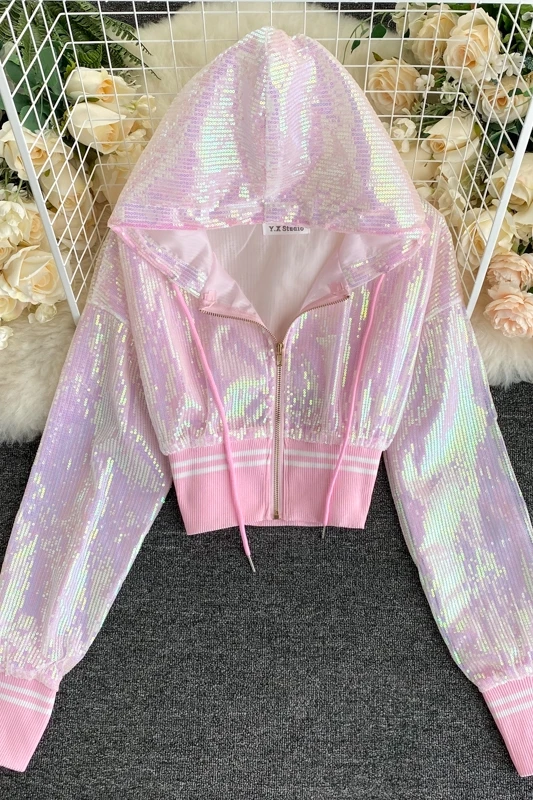 SALIENCY 2020 Autumn Style Fashion Sequins Section All-match Sports and Leisure Hooded Zipper Long-sleeved Short Jacket Female
SALIENCY 2020 Autumn Style Fashion Sequins Section All-match Sports and Leisure Hooded Zipper Long-sleeved Short Jacket Female