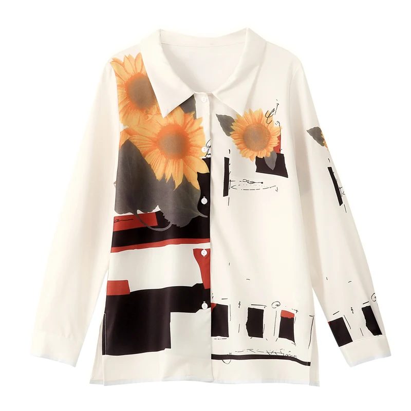 Autumn French Chiffon Women Shirts Long-sleeved Sunflower Stitching Office Lady Button Up Shirt Korean Fashion Ladies Tops
Autumn French Chiffon Women Shirts Long-sleeved Sunflower Stitching Office Lady Button Up Shirt Korean Fashion Ladies Tops