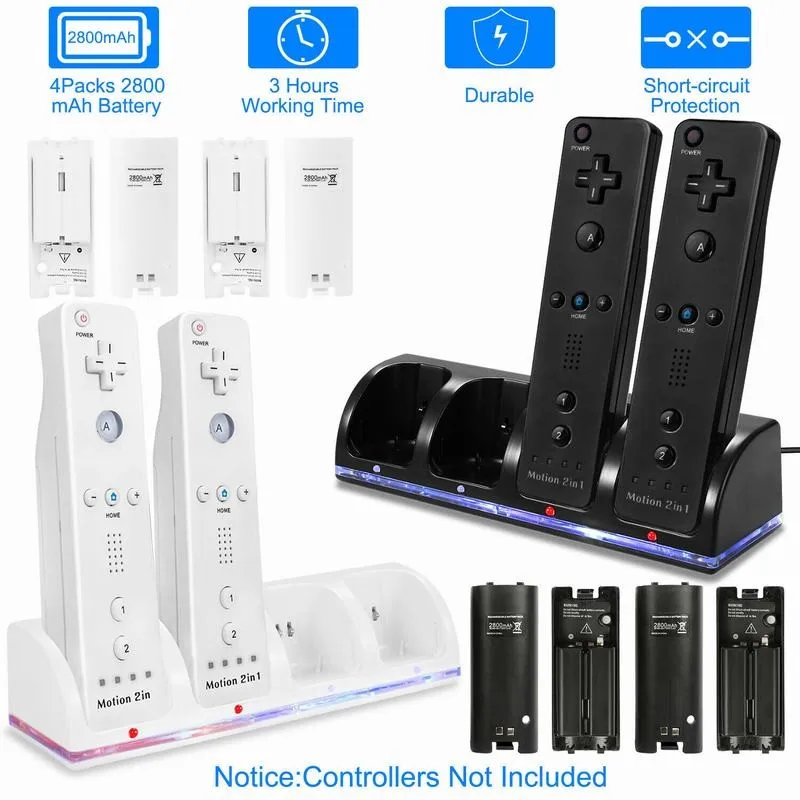 New Remote Controller Dual Charging Dock Station With 4 Battery Pack For Wii Gamepad Charger Stands With LED Light
New Remote Controller Dual Charging Dock Station With 4 Battery Pack For Wii Gamepad Charger Stands With LED Light