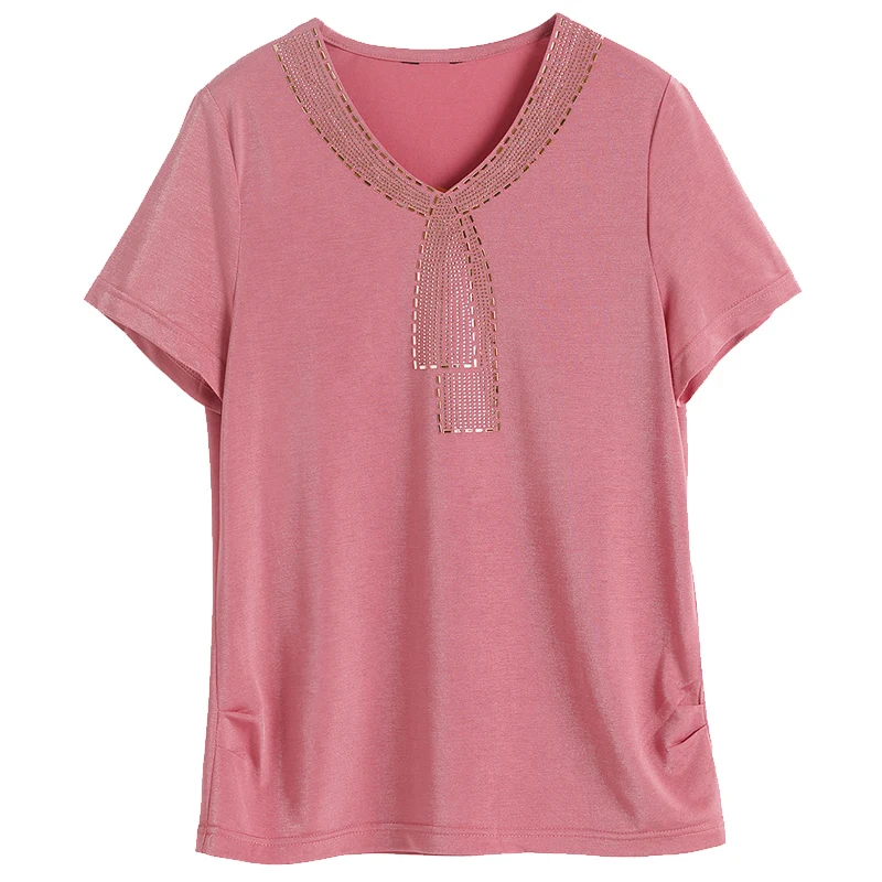 Short sleeve T-shirt 2021 fashion new big yards covered belly thin brim small unlined upper garment mother v-neck blouse
Short sleeve T-shirt 2021 fashion new big yards covered belly thin brim small unlined upper garment mother v-neck blouse