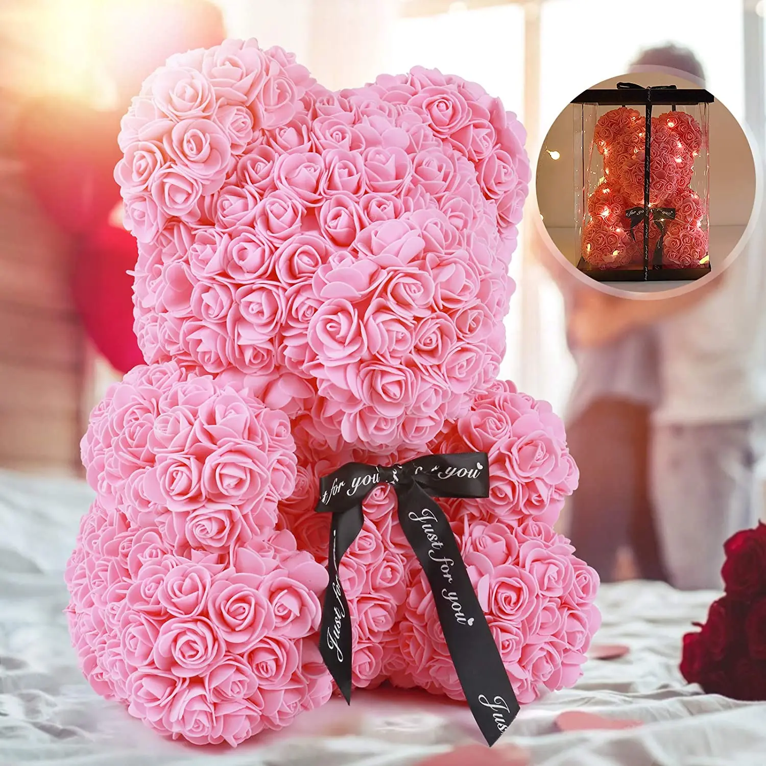 

Розовый медведь плюшевый мишка, цветочные медведи с подсветкой, вечная роза медведь пена искусственный цветок подарок на день Святого Вале...