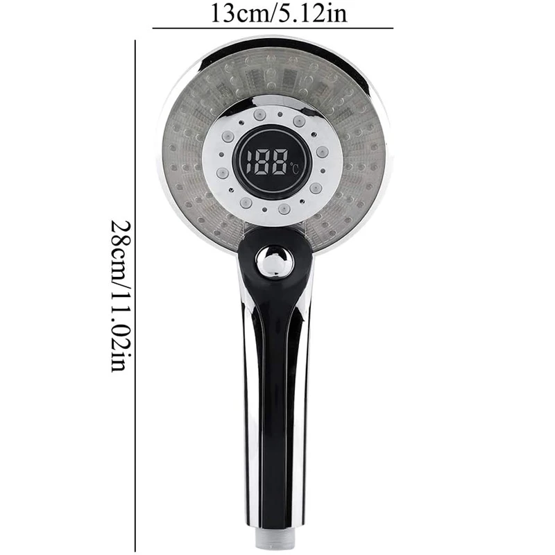 Handheld Shower Head, Bathroom Spray Head 3 Spraying Mode Digital Display with 3-Color Temperature Control LED Light
Handheld Shower Head, Bathroom Spray Head 3 Spraying Mode Digital Display with 3-Color Temperature Control LED Light