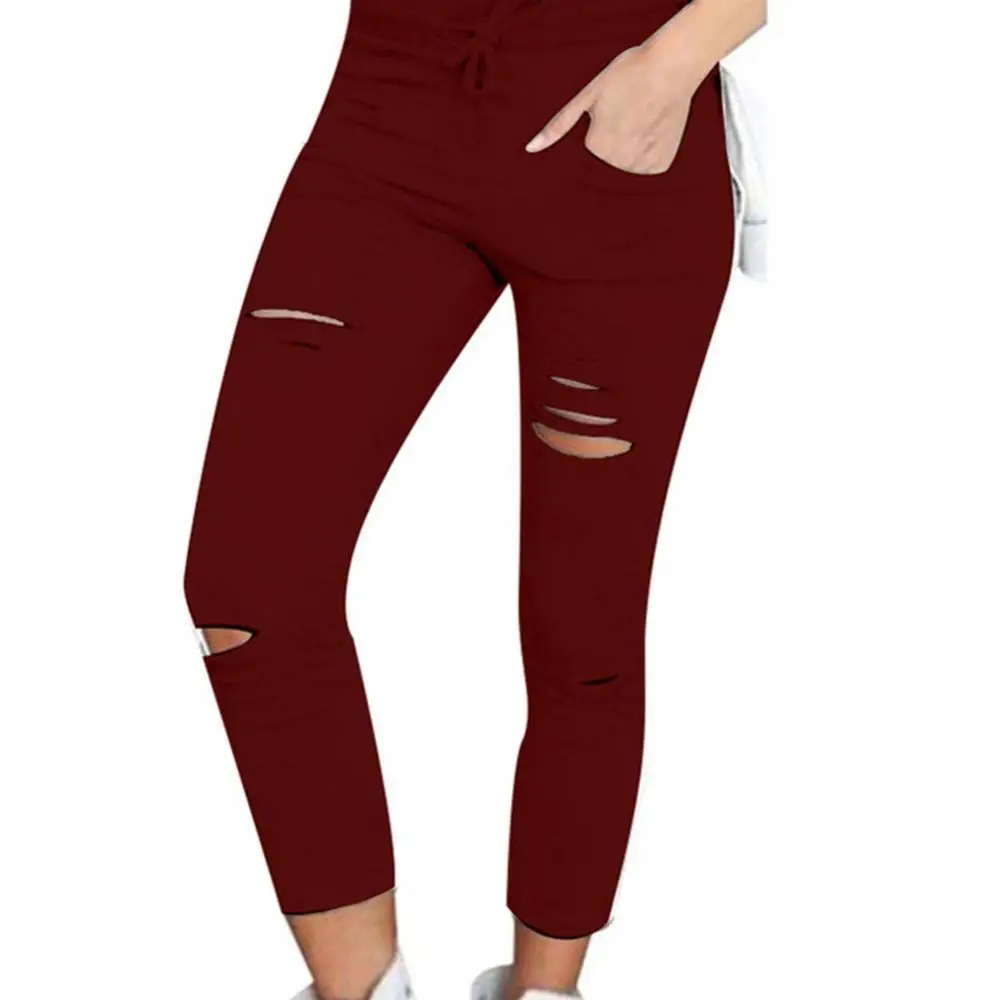 Summer Women Pants Plus Size Solid Color Drawstring High Waist Pencil Pants Ripped Skinny Leggings Casual Trousers
Summer Women Pants Plus Size Solid Color Drawstring High Waist Pencil Pants Ripped Skinny Leggings Casual Trousers