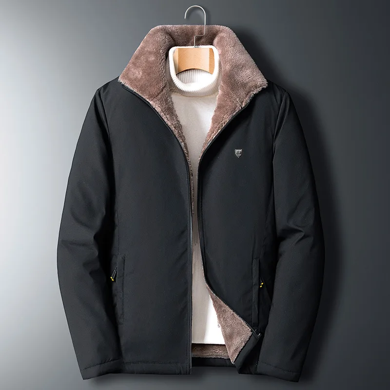 

Флисовая куртка, Мужская теплая плотная ветровка, пальто с меховым воротником, размера плюс, M-5XL, брендовая модная зимняя флисовая парка