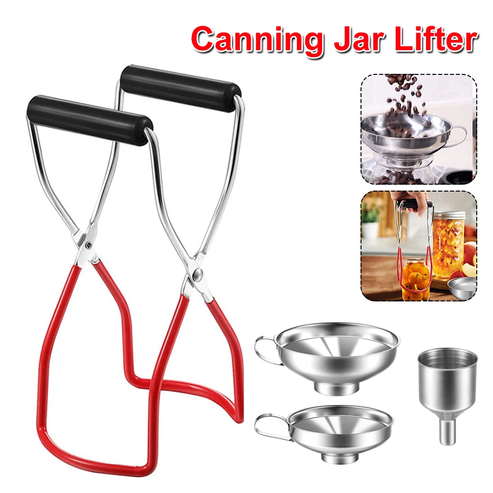 Stainless Steel Funnel Can Lifting Tongs Set Canning Funnel Hoppers Filter Canning Jar Lifter With Grip Mason Jar Glass Lifter
Stainless Steel Funnel Can Lifting Tongs Set Canning Funnel Hoppers Filter Canning Jar Lifter With Grip Mason Jar Glass Lifter