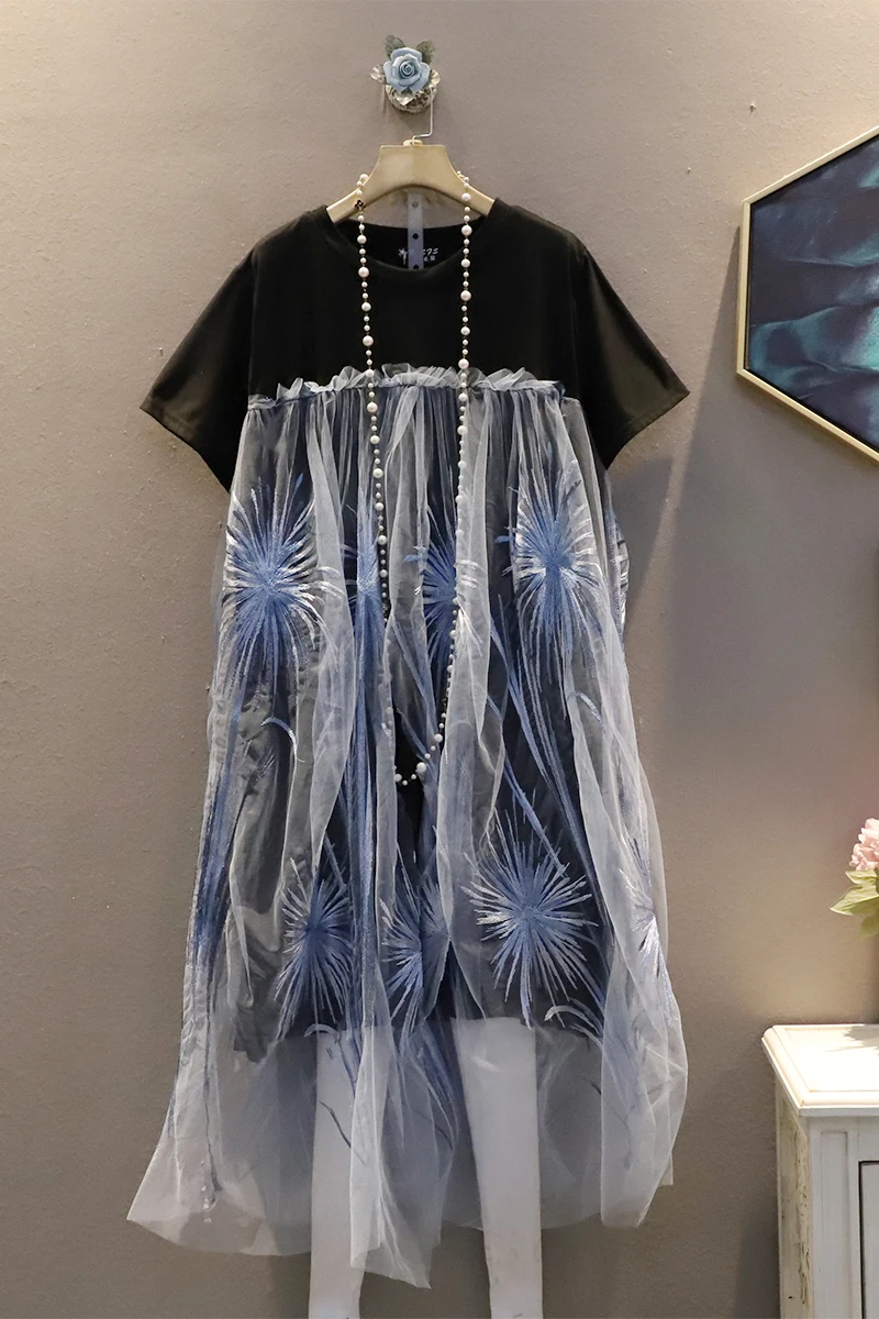 SuperAen 2021 Summer New Korean Casual Round Neck Stitching Loose Big Size Patchwork Mesh Dress Women
SuperAen 2021 Summer New Korean Casual Round Neck Stitching Loose Big Size Patchwork Mesh Dress Women