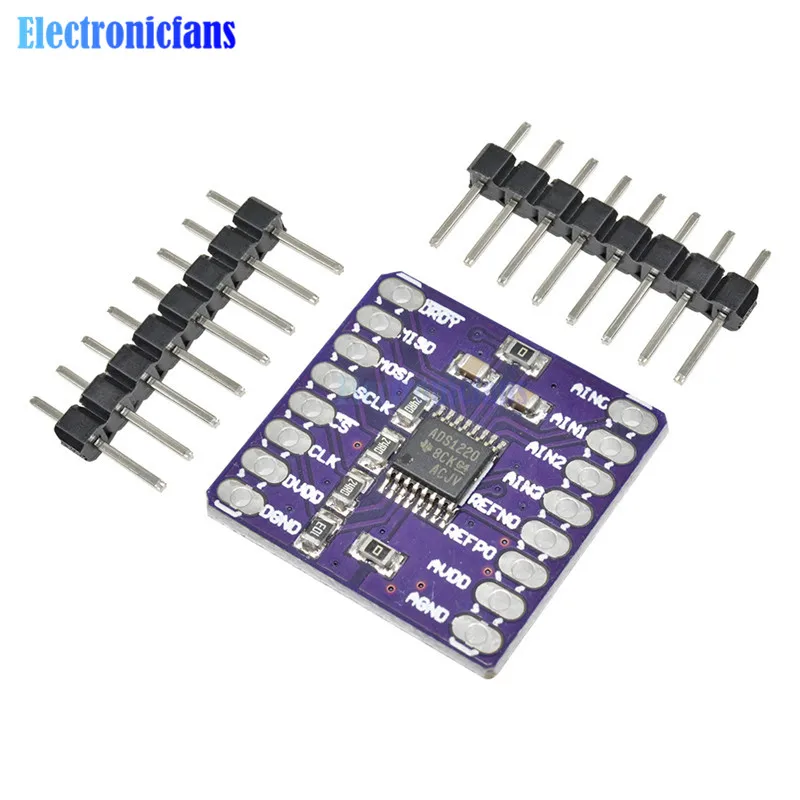 Φ ADS1220 ADC 24 битный A/D Модуль преобразователя I2C с низким энергопотреблением