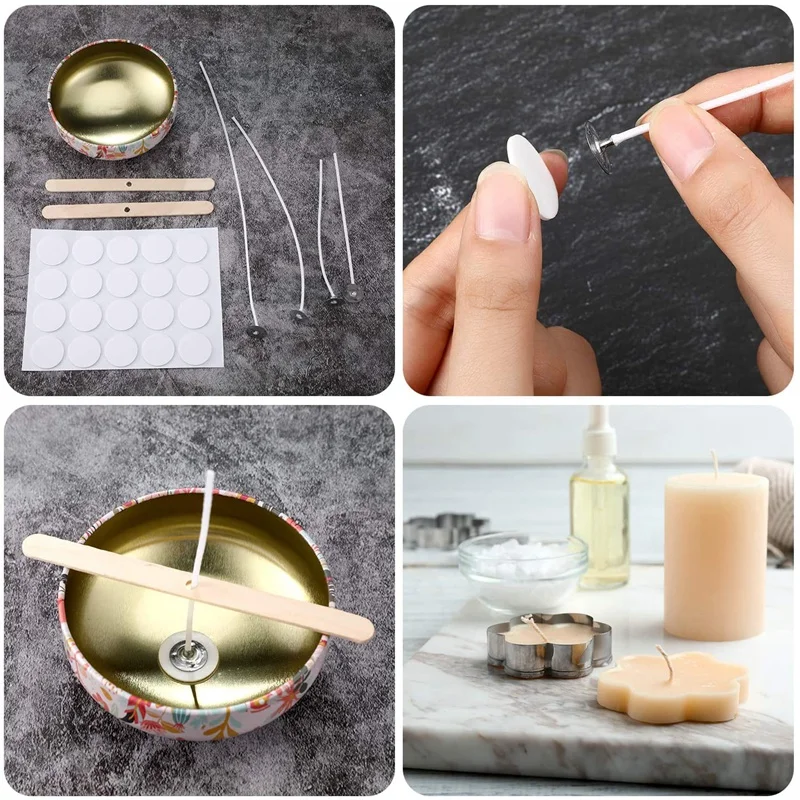 150 Pieces Cotton Candle Wicks with Base 2 Pieces Candle Wick Centering Device for DIY Candle Making Supplies