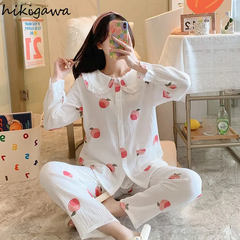 Hikigawa Sweet Student Home Service Two-piece Sets Women Spring Autumn Long-sleeve Trousers Double-layer Cotton Loose Sleepwear
Hikigawa Sweet Student Home Service Two-piece Sets Women Spring Autumn Long-sleeve Trousers Double-layer Cotton Loose Sleepwear