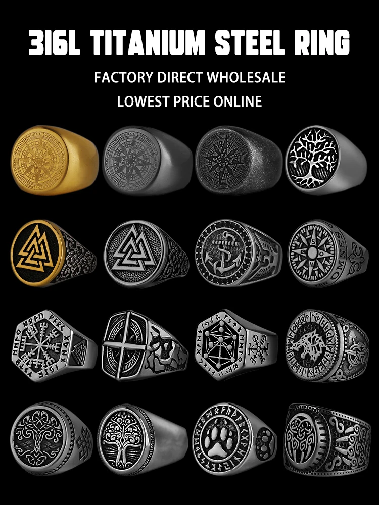 Nordic Viking Stainless Steel Ring Anchor Compass Tree of Life Viking Rune Wolf Men and Women Ring Jewelry Factory Wholesale Nordic Viking Stainless Steel Ring Anchor Compass Tree of Life Viking Rune Wolf Men and Women Ring Jewelry Factory Wholesale