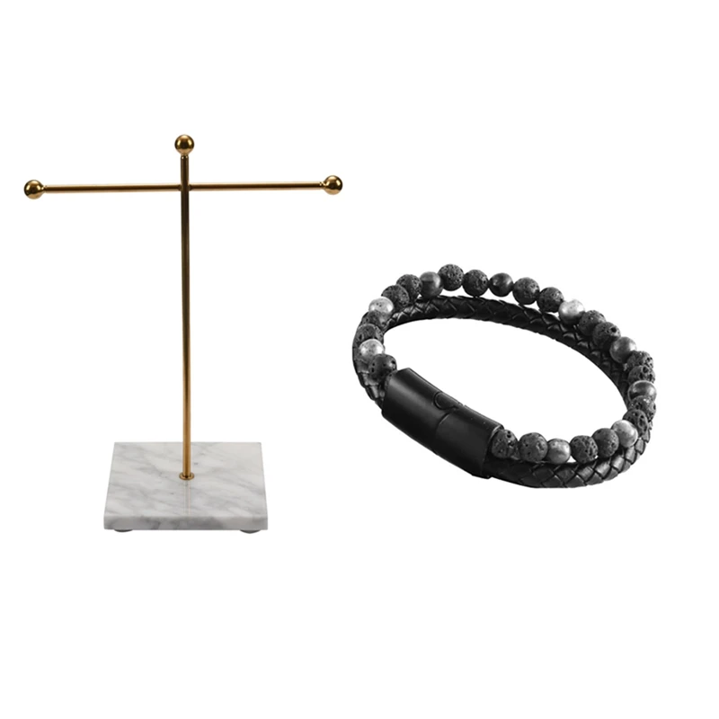 Metal Golden Storage Rack with Marble Base Small & Trendy Men Braslet Double Layer Leather Braclet Present for Men
Metal Golden Storage Rack with Marble Base Small & Trendy Men Braslet Double Layer Leather Braclet Present for Men