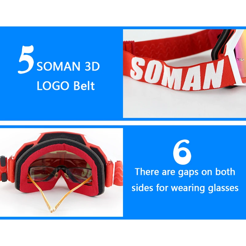 SOMAN Motocross Cross Country Mx Lunette Atv Glasses Dirt Bike Occhiali Moto Lunette SM13 Outdoor Motorcycle Goggles Cycling
SOMAN Motocross Cross Country Mx Lunette Atv Glasses Dirt Bike Occhiali Moto Lunette SM13 Outdoor Motorcycle Goggles Cycling