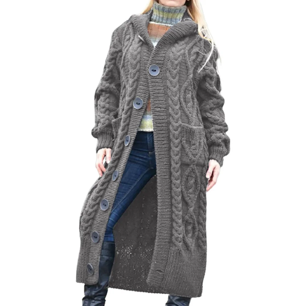 Women Female Hooded Long Sweater Pockets Loose Knittwear Winter Coats Ladies Warm Knitted Button Jacquard Solid Color Cardigan
Women Female Hooded Long Sweater Pockets Loose Knittwear Winter Coats Ladies Warm Knitted Button Jacquard Solid Color Cardigan