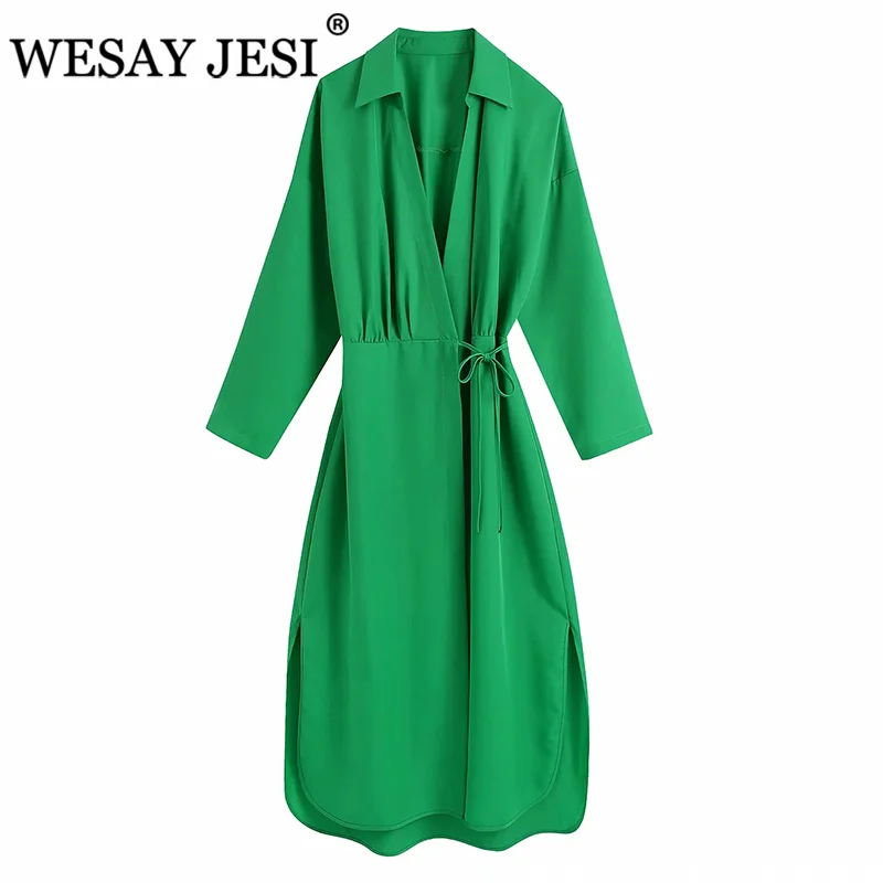 WESAY JESI Women Clothing Dress TRAF ZA 2021 Green Long Sleeve Satin Wrap Dress Lace Up Bandage Dress High Waist Shirt Dresses
WESAY JESI Women Clothing Dress TRAF ZA 2021 Green Long Sleeve Satin Wrap Dress Lace Up Bandage Dress High Waist Shirt Dresses