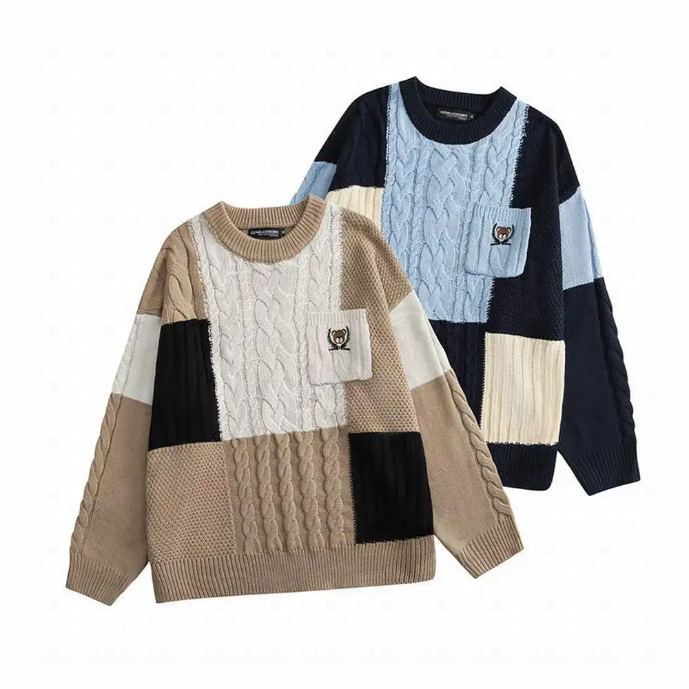 Autumn Men Women Patchwork Harajuku Knitted Sweater Loose Pull Homme Blue Black Plaid Pocket Streetwear Casual Pullover Tops
Autumn Men Women Patchwork Harajuku Knitted Sweater Loose Pull Homme Blue Black Plaid Pocket Streetwear Casual Pullover Tops