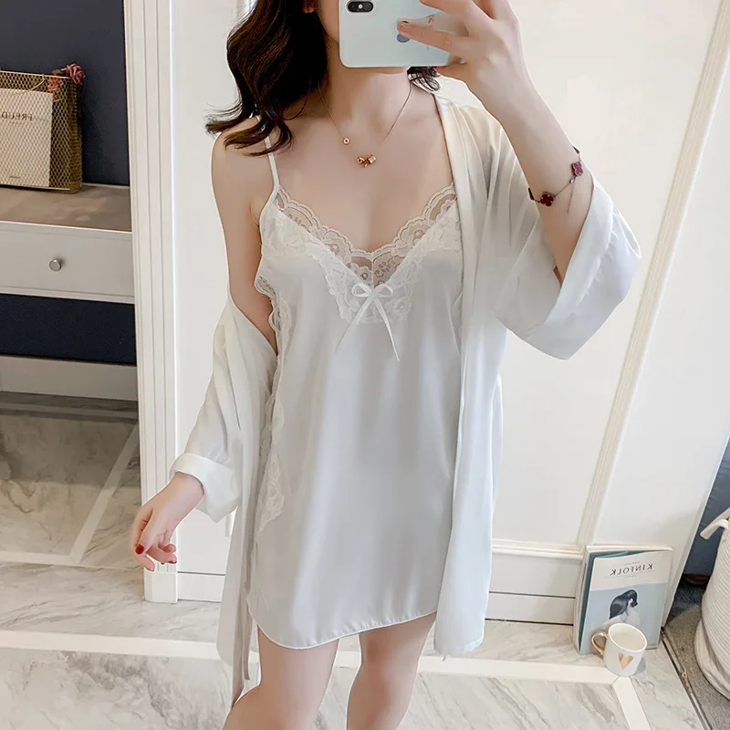 Hollow Strap Satin Lace Sleepwear For Women 2PCS Summer Bathrobe Sleep Tops Lingerie Set Sexy Temptation сексуальное белье
Hollow Strap Satin Lace Sleepwear For Women 2PCS Summer Bathrobe Sleep Tops Lingerie Set Sexy Temptation сексуальное белье