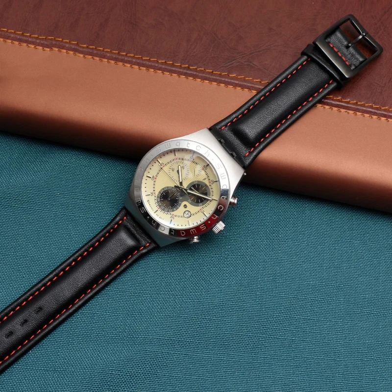 Genuine leather bracelet for swatch Strap Plain watch band 17mm 19mm Wrist red Watchbands Women man belt accessories | Наручные часы