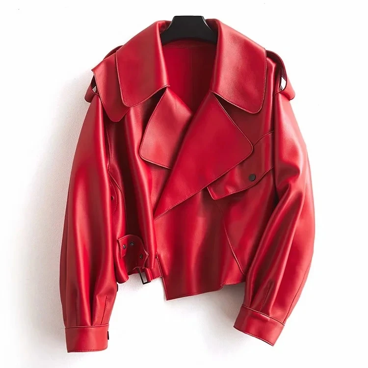 Women Faux Leather Jacket Pu Motorcycle Biker Red Coat Turndown Collar Loose Streetwear Black Punk Outerwear 2020 winter
Women Faux Leather Jacket Pu Motorcycle Biker Red Coat Turndown Collar Loose Streetwear Black Punk Outerwear 2020 winter