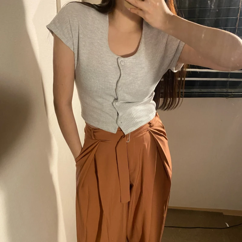 Kimotimo Summer Two Piece Set Women Korean Chic All-match Square Collar Slim Knit T-shirt + Orange Empire Straight Casual Pants
Kimotimo Summer Two Piece Set Women Korean Chic All-match Square Collar Slim Knit T-shirt + Orange Empire Straight Casual Pants