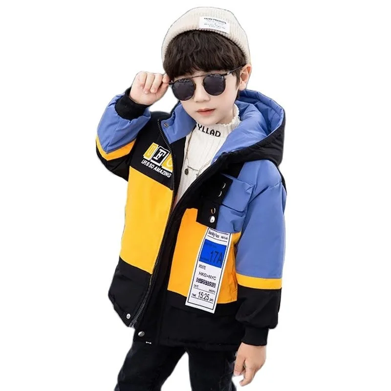 New Winter Polyester Jacket For Boys Korean Version Plus Velvet Thick Hooded Cotton Coat Casual Patchwork Children's Clothing
New Winter Polyester Jacket For Boys Korean Version Plus Velvet Thick Hooded Cotton Coat Casual Patchwork Children's Clothing