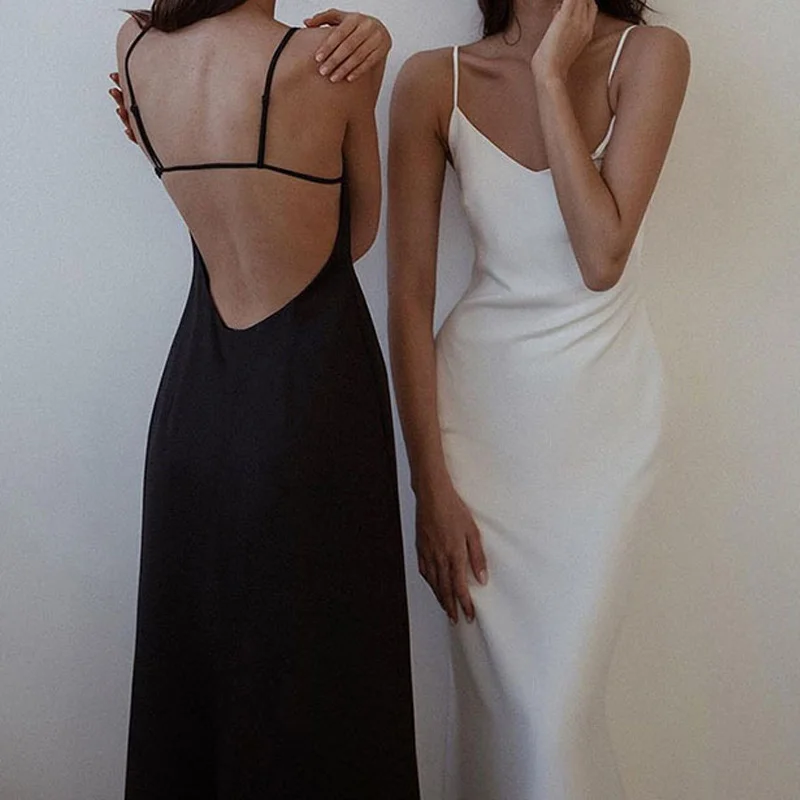 Backless A-Line Long Party Dress White Black Spaghetti Strap Satin Dress Women Sleeveless Sexy Summer Dress birthday dress women
Backless A-Line Long Party Dress White Black Spaghetti Strap Satin Dress Women Sleeveless Sexy Summer Dress birthday dress women