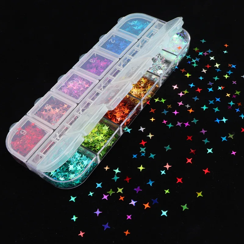 New 12-color Laser Four-pointed Star Sequin Size and Size Mixed Box Nail Art Jewelry Sequin Nail Decoration 3d Charms Nails
New 12-color Laser Four-pointed Star Sequin Size and Size Mixed Box Nail Art Jewelry Sequin Nail Decoration 3d Charms Nails