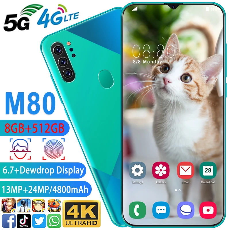 M80 Global Version Smartphone 4800mAh 8GB + 512GB 6.7 Inches 13MP + 24MP Fingerprint Face Recognition To Unlock 5G Mobile Phone
M80 Global Version Smartphone 4800mAh 8GB + 512GB 6.7 Inches 13MP + 24MP Fingerprint Face Recognition To Unlock 5G Mobile Phone